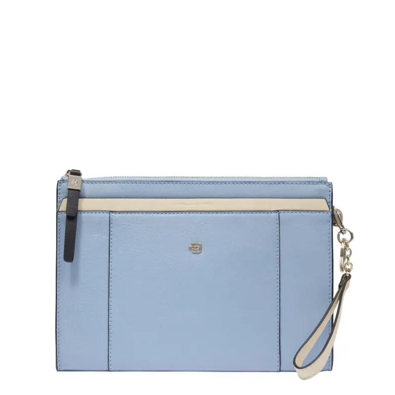 Piquadro Circle leather iPad mini clutch, light blue-beige