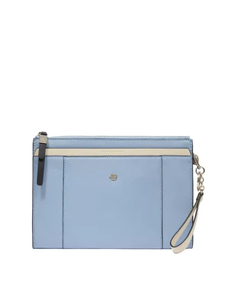 Piquadro Circle Leder iPad mini Clutch, hellblau-beige