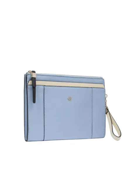 Piquadro Circle leather iPad mini clutch, light blue-beige