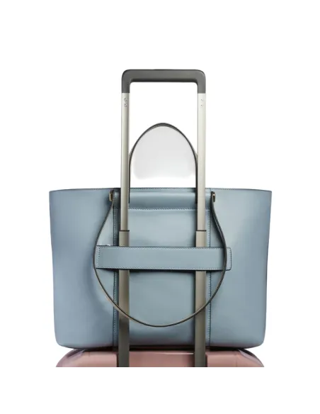 Piquadro Circle Damen-Einkaufstasche mit Doppelgriffen, hellblau-beige