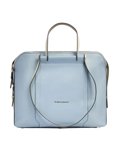 Women's computer and iPad bag with three compartments, light blue-beige