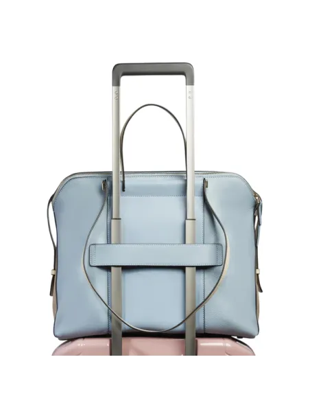 Women's computer and iPad bag with three compartments, light blue-beige