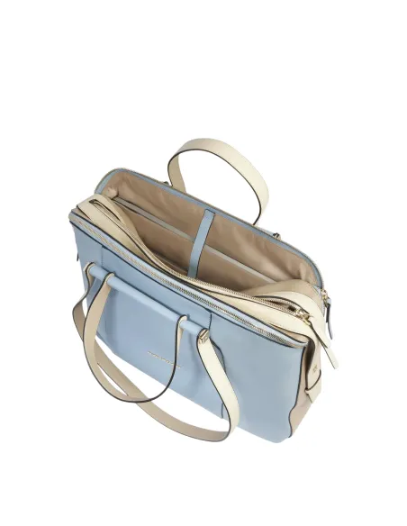 Women's computer and iPad bag with three compartments, light blue-beige