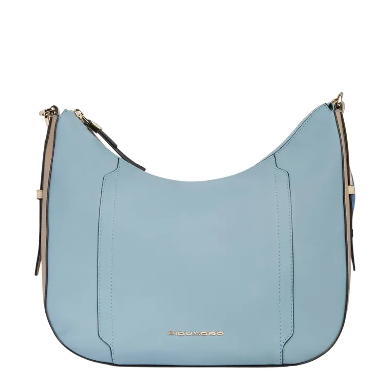 Borsa a spalla in pelle Piquadro Circle, azzurra-beige