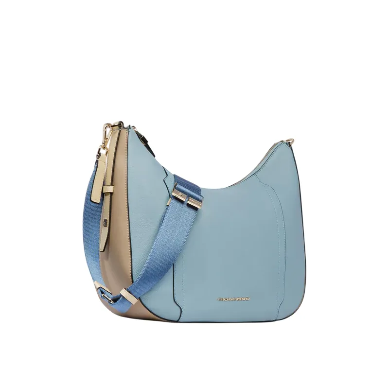 Borsa a spalla in pelle Piquadro Circle, azzurra-beige 2