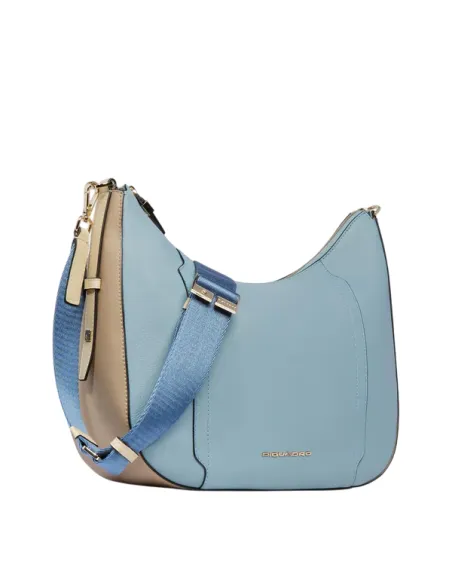 Piquadro Circle leather shoulder bag, light blue-beige