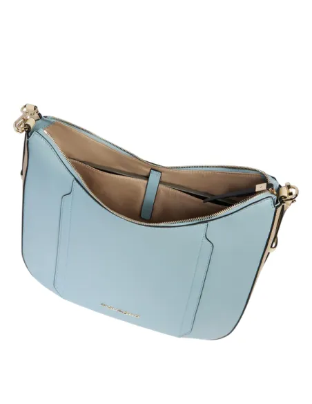 Piquadro Circle leather shoulder bag, light blue-beige