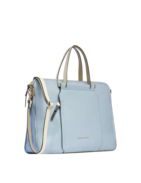 Piquadro Circle Expandable slim leather briefcase, light blue-beige