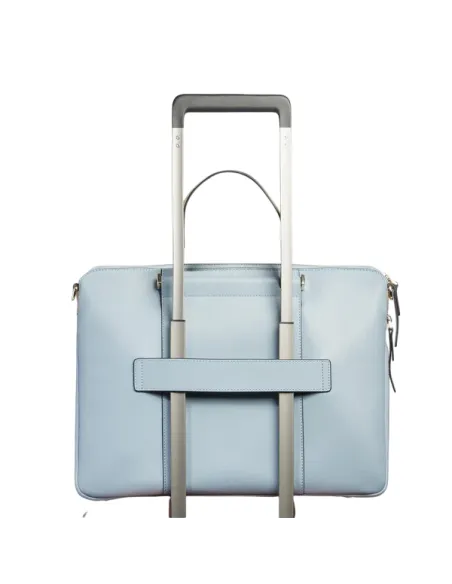 Piquadro Circle Expandable slim leather briefcase, light blue-beige