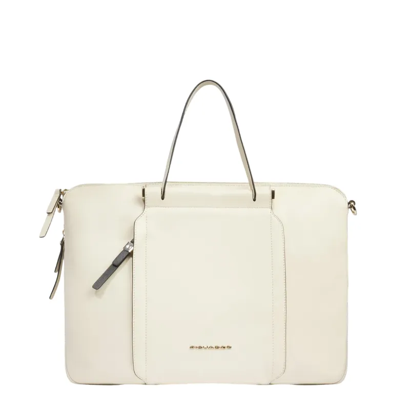 Piquadro Circle Expandable slim leather briefcase, white