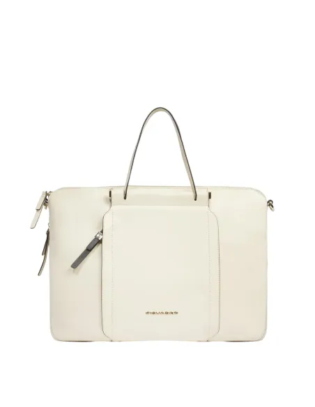 Piquadro Circle Expandable slim leather briefcase, white