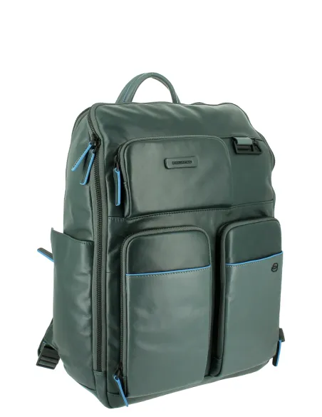 Leather computer backpack with iPad® Pro 12,9" compartment Revamp, green-grey