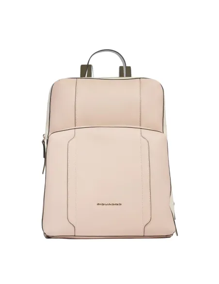 Zaino donna grande espandibile porta computer e porta iPad Pro 12,9", rosa-bianco