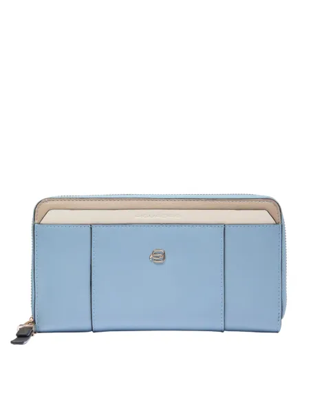Portafogli donna con cerniera Piquadro Circle, azzurro-beige