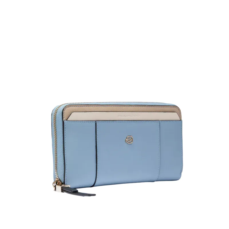 Portafogli donna con cerniera Piquadro Circle, azzurro-beige 2