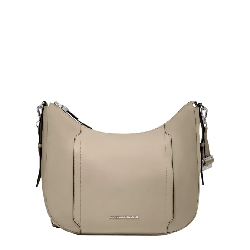 Borsa a tracolla in tessuto e pelle Piquadro Circle, beige