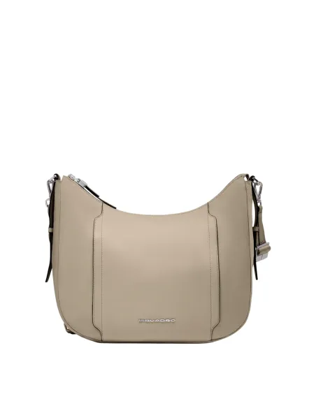 Piquadro Circle fabric and leather women's shoulder bag, beige