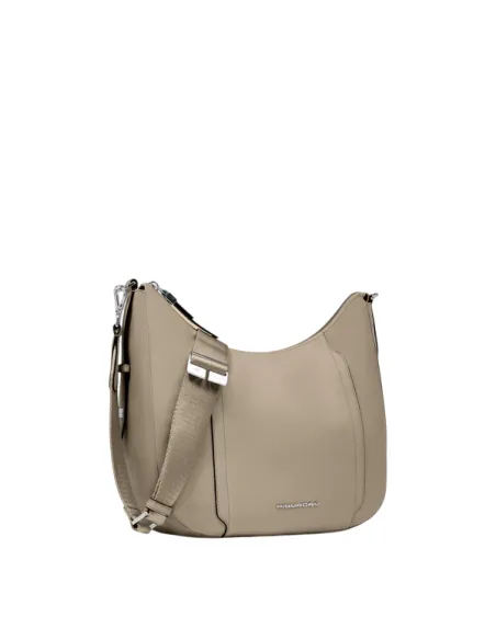 Piquadro Circle fabric and leather women's shoulder bag, beige