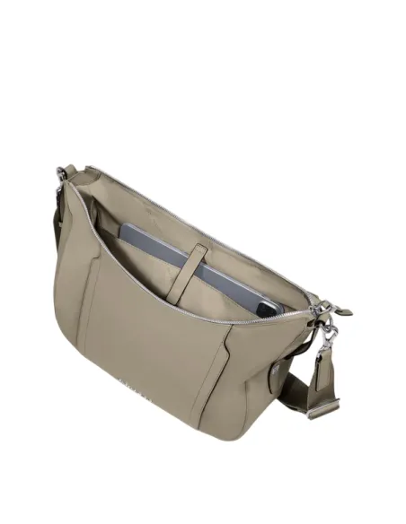 Piquadro Circle fabric and leather women's shoulder bag, beige
