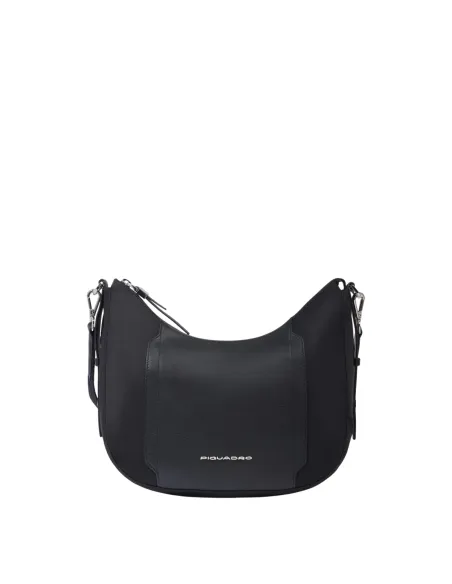 Piquadro Circle kleine Umhängetasche aus Stoff und Leder, schwarz