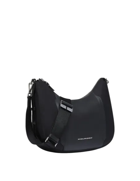 Piquadro Circle small women's shoulder bag in fabric and leather, black