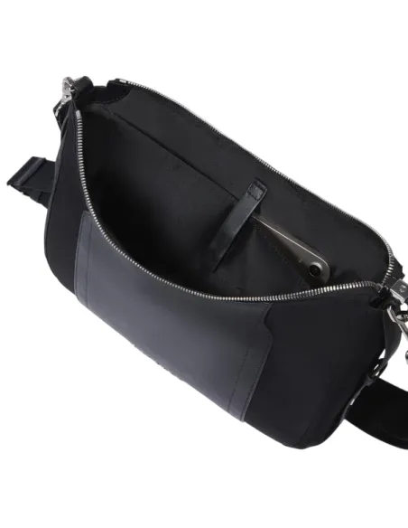 Piquadro Circle small women's shoulder bag in fabric and leather, black