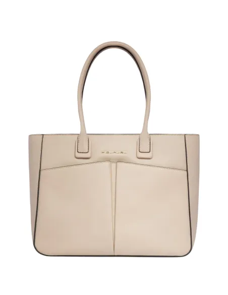 Shopping in pelle porta pc da 14 Piquadro Ashley, rosa chiaro