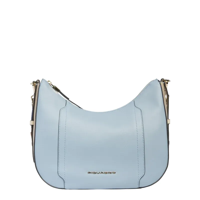 Borsa a tracolla in pelle Piquadro Circle, azzurra-beige