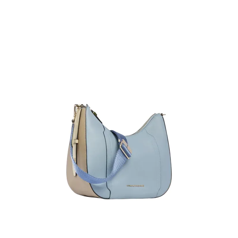 Piquadro Circle Umhängetasche aus Leder, hellblau-beige 2