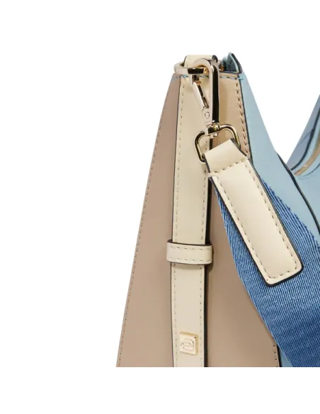 Piquadro Circle Umhängetasche aus Leder, hellblau-beige