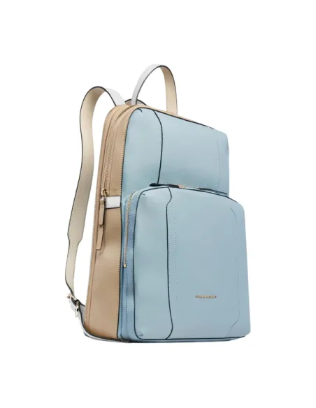 Piquadro Circle großer Computer-Rucksack fur Frauen, hellblau-beige