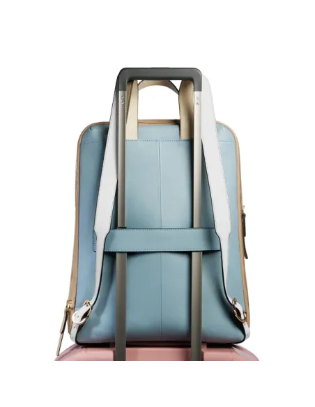 Zaino donna grande espandibile porta computer e porta iPad Pro 12,9", azzurro-beige