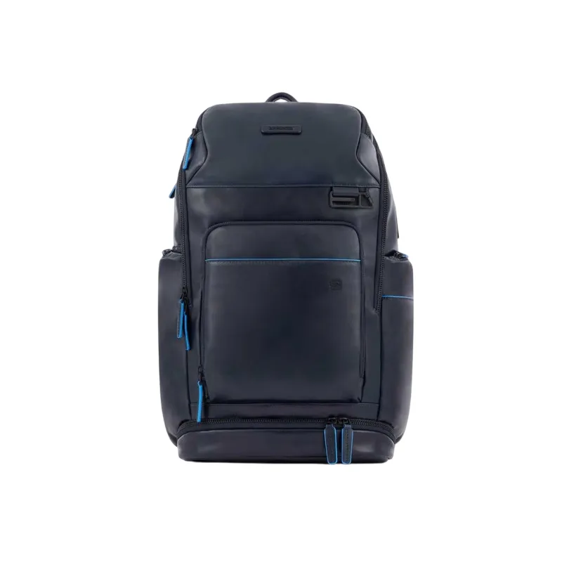 Piquadro Blue Square Revamp leather backpack, blue