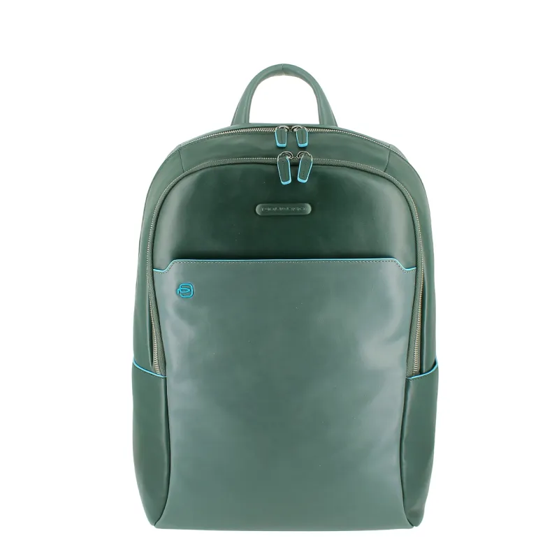 Piquadro Blue Square Leather Backpack, green-grey