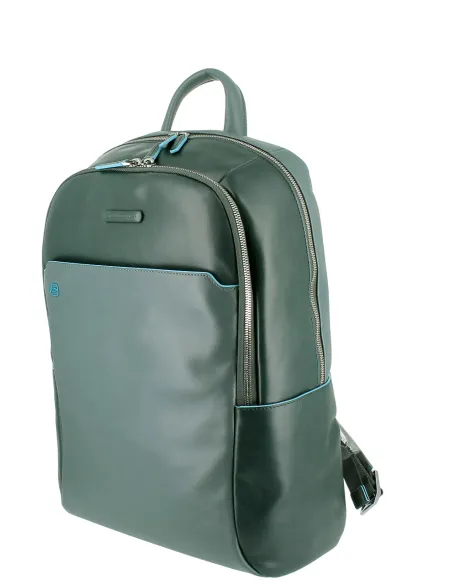Piquadro Blue Square Leather Backpack, green-grey