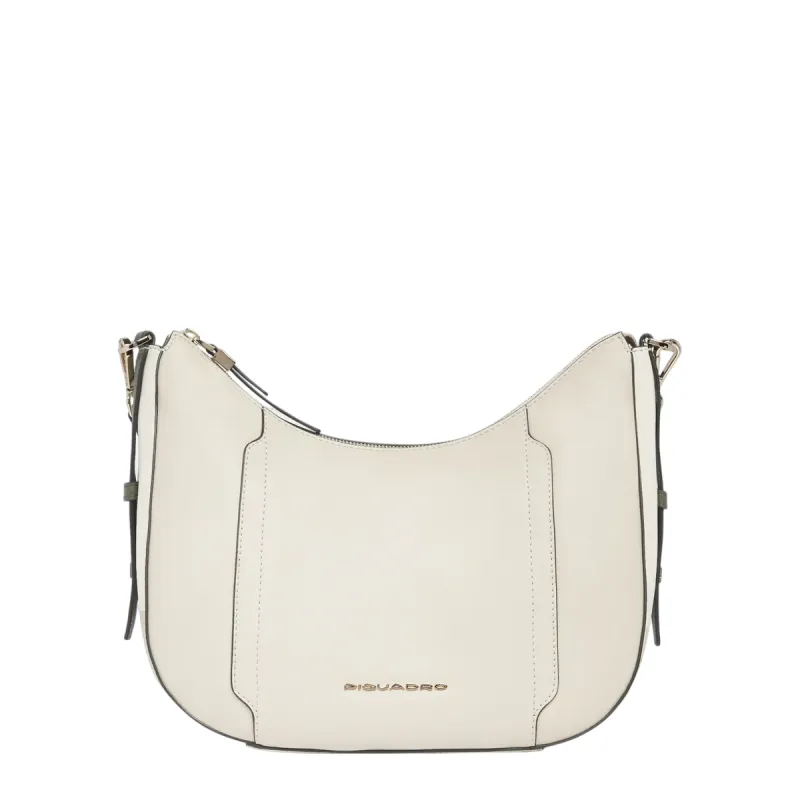 Borsa a tracolla in pelle Piquadro Circle, bianca