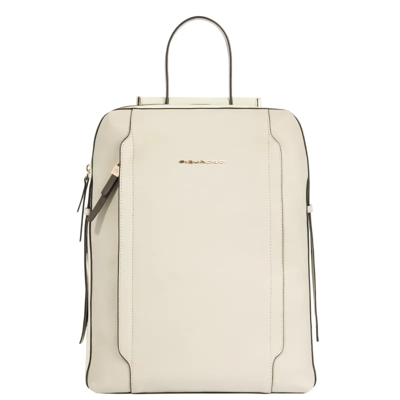 Piquadro Circle women's leather laptop backpack, white