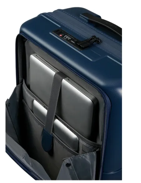 Trolley cabina rigido con tasca frontale per pc American Tourister DashPop, blu