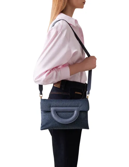 Borsa a tracolla con manico Borbonese Bouche, denim