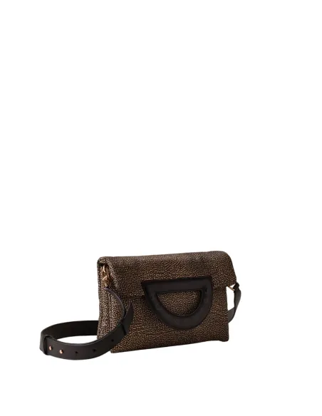 Borsa a tracolla con manico Borbonese Bouche, op naturale-nero