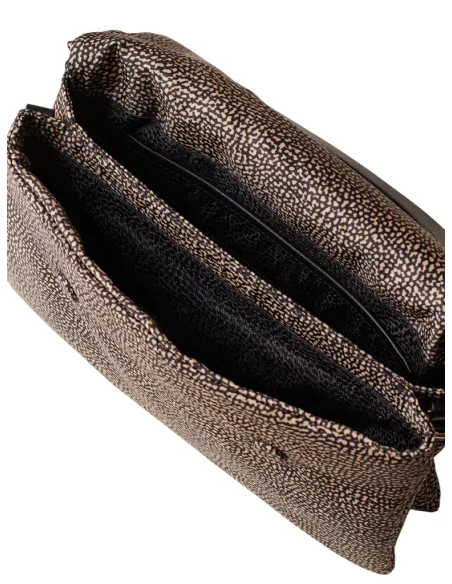 Borsa a tracolla con manico Borbonese Bouche, op naturale-nero