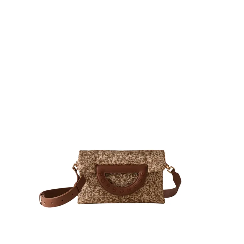Borsa a tracolla con manico Borbonese Bouche, beige-marrone
