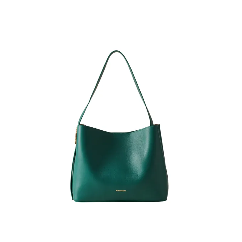 Borbonese Nueve Schultertasche aus Leder, Wald