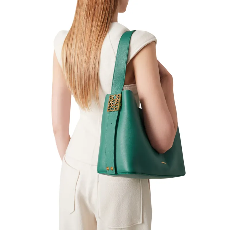 Borbonese Nueve leather shoulder bag, forest 2