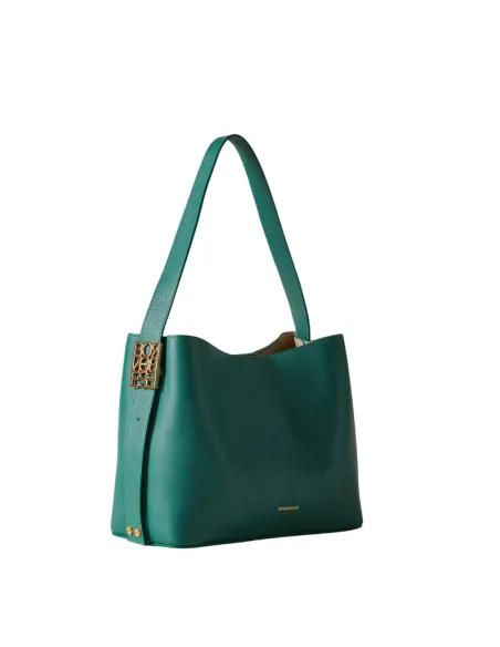 Borbonese Nueve Schultertasche aus Leder, Wald