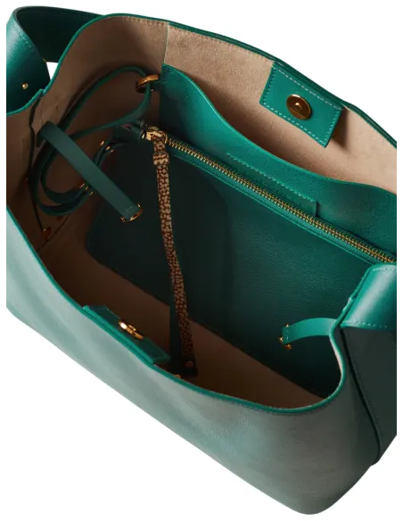 Borbonese Nueve Schultertasche aus Leder, Wald