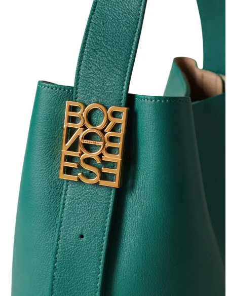 Borbonese Nueve leather shoulder bag, forest