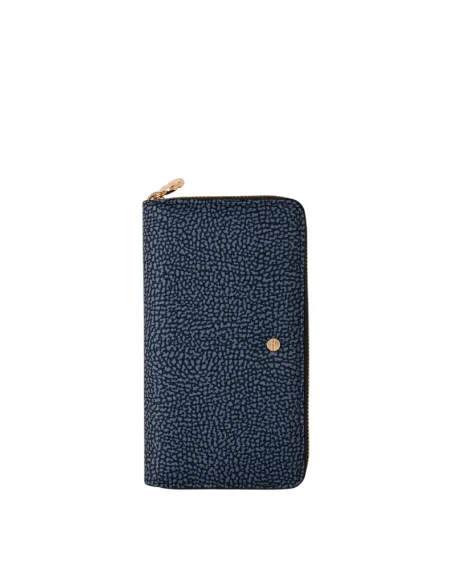 Portafogli grande con zip Borbonese, denim