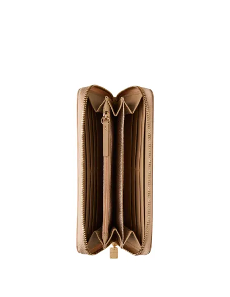 Damenbrieftasche aus Leder mit Reißverschluss Borbonese, sand