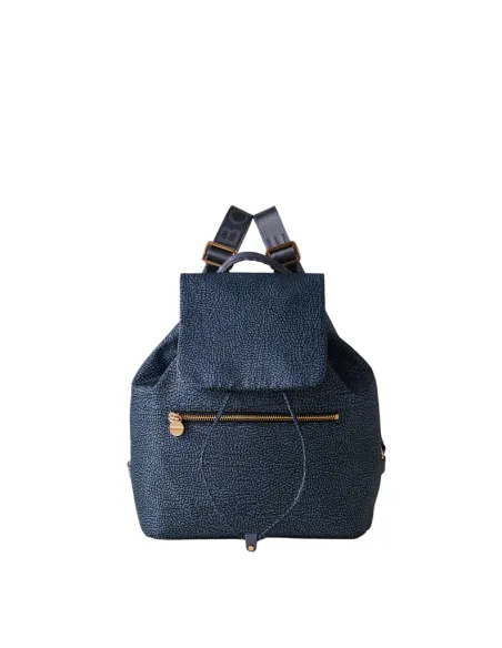 Borbonese women's backpack in recycled fabric with flap closure, denim